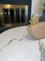 Top Handle Curve Leather Handbag| Beige