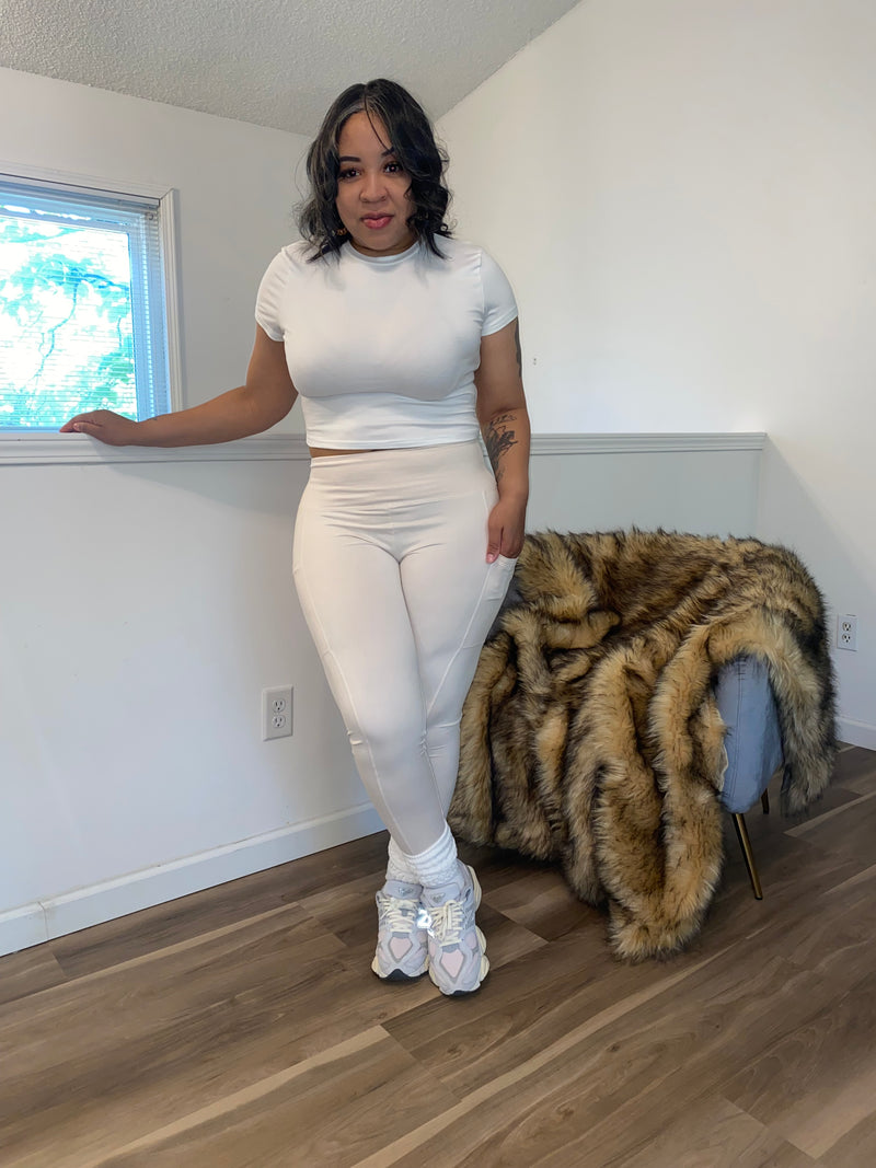 Waistband Pocket Leggings| Ivory