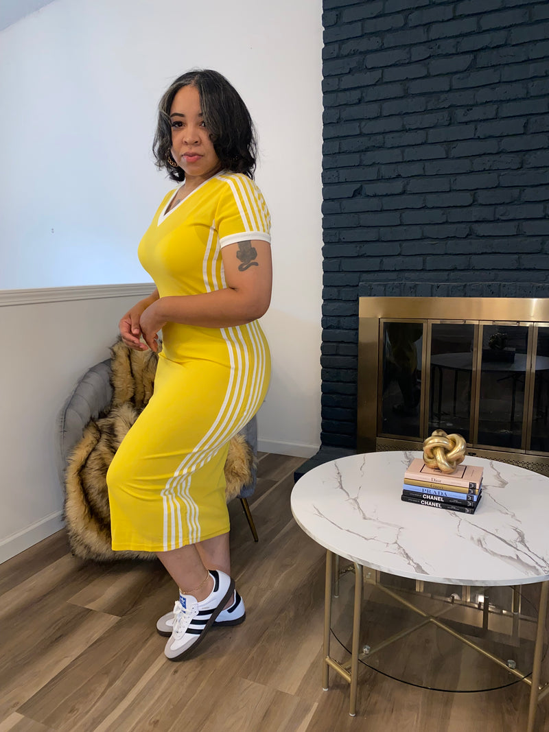 V-Neck Stripe Dress| Yellow