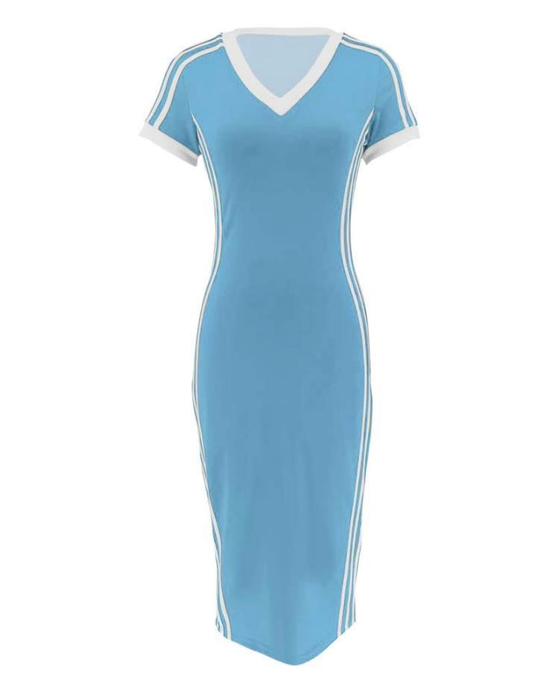 V-Neck Stripe Dress| Blue
