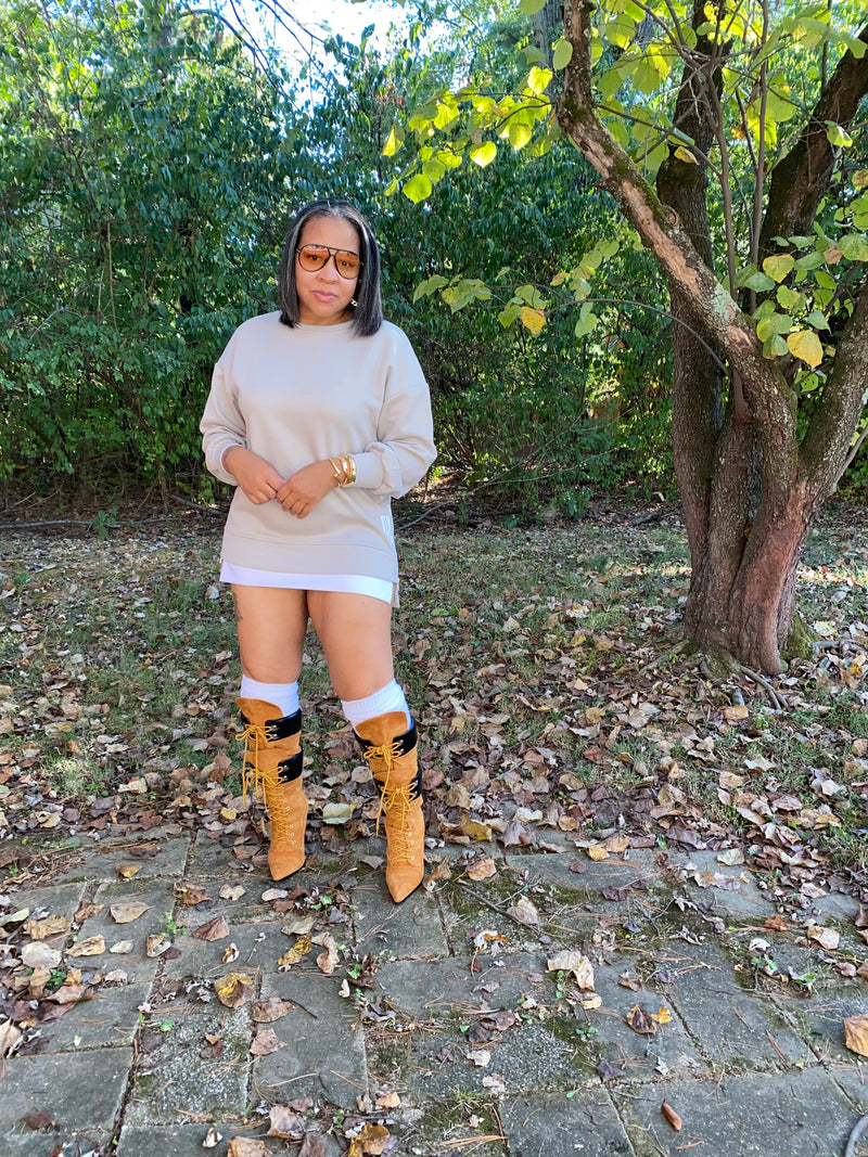 Double Layered Sweatshirt Dress| Khaki