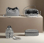 Vintage Hand Woven Leather Ruched Handbag| Black & White