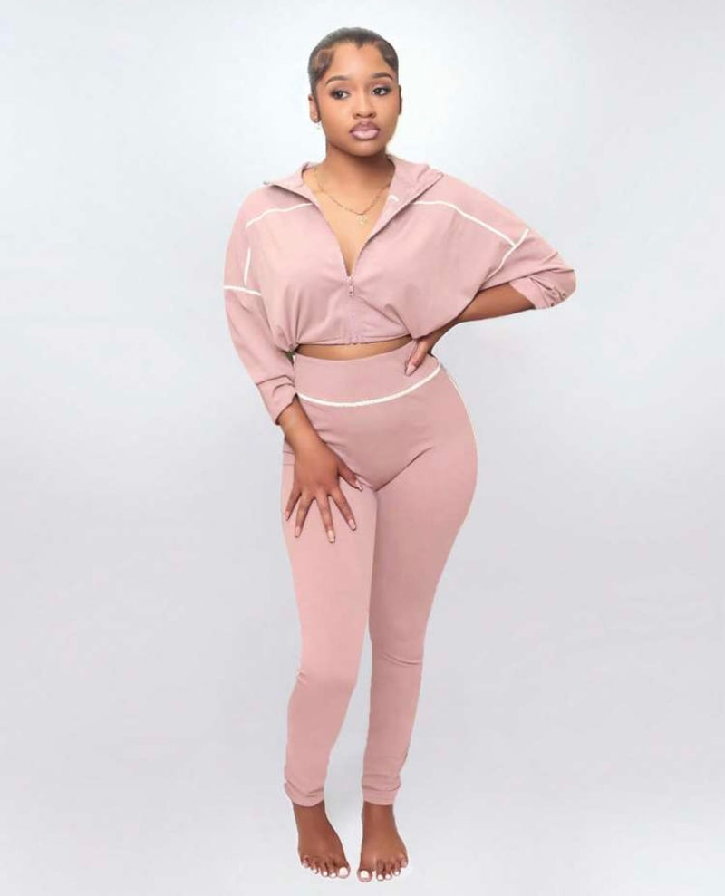 Athleisure Crop Jacket High Waist Legging Set| Pink *$28 until 9/2 all sales are final*