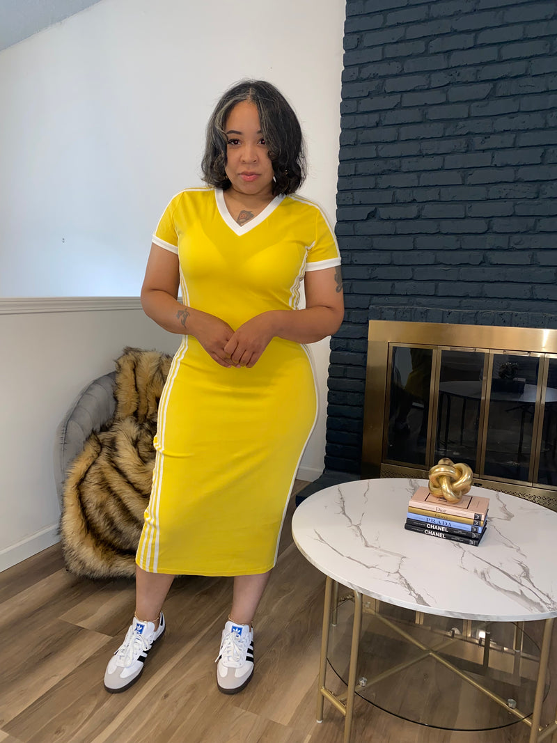 V-Neck Stripe Dress| Yellow