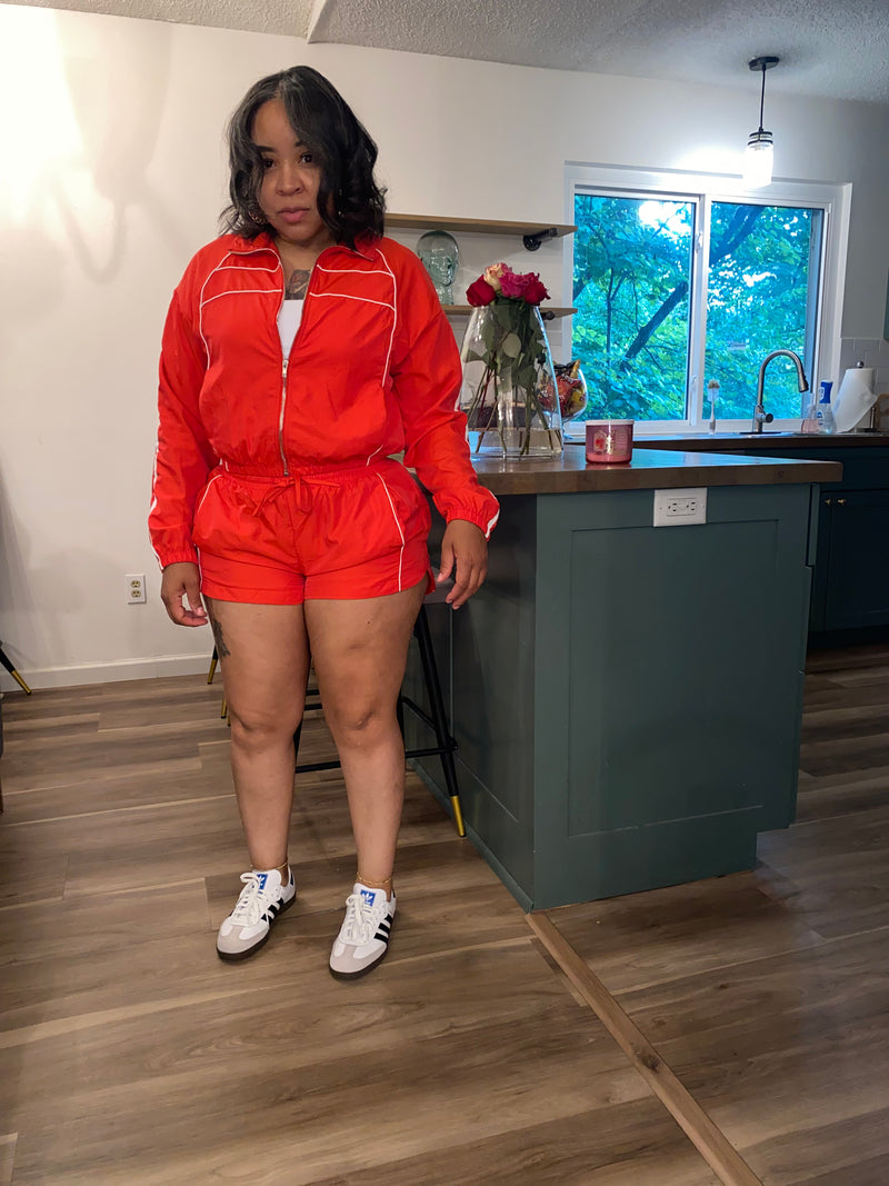 2PC Windbreaker Jacket Short Set| Red *$28 until 9/2 all sales are final*