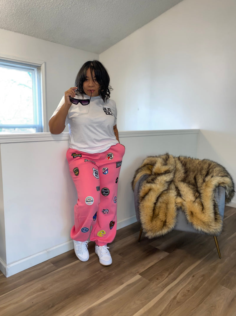 Graffiti Patch Joggers| Pink| Plus Size