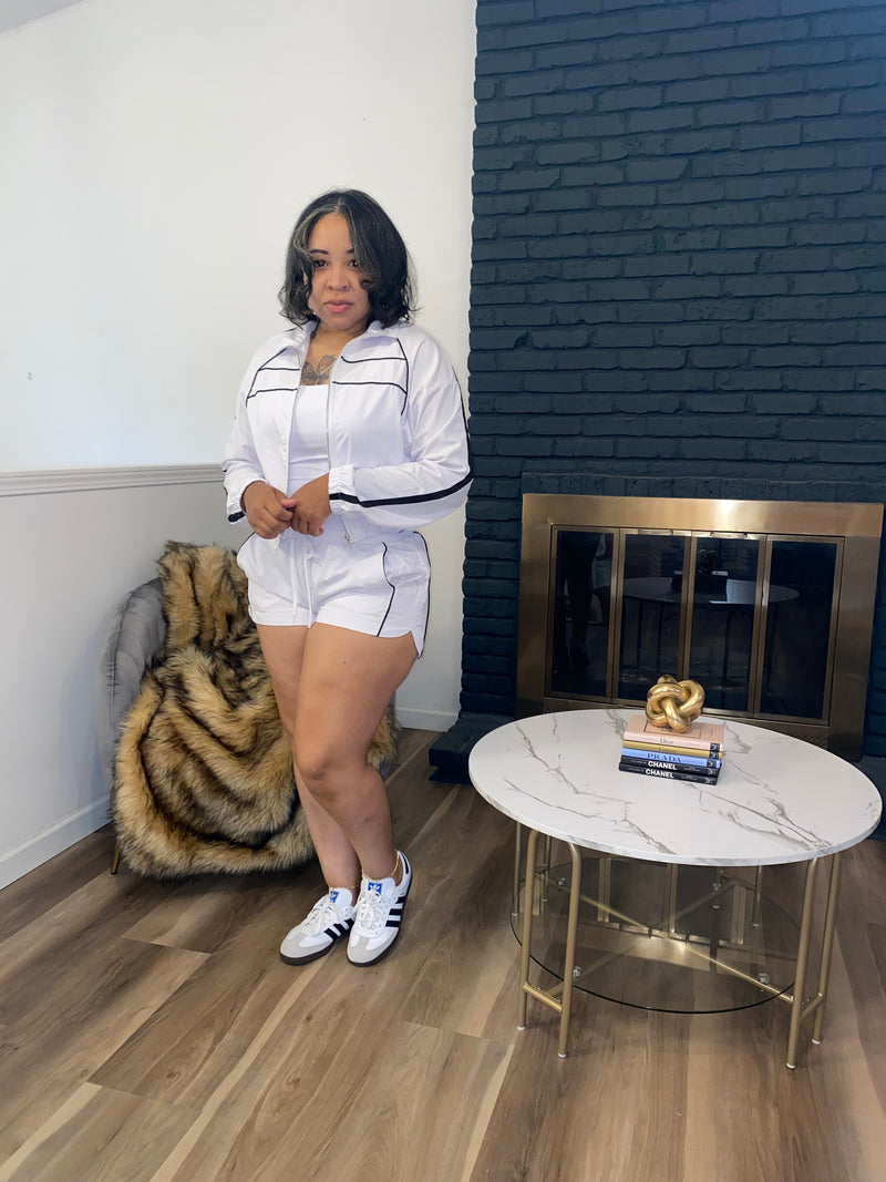 2PC Windbreaker Jacket Short Set|White *$28 until 9/2 all sales are final*
