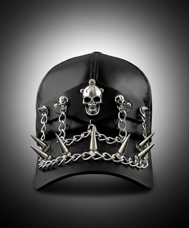 Unisex: Rockstar Spiked Leather Hat| Black