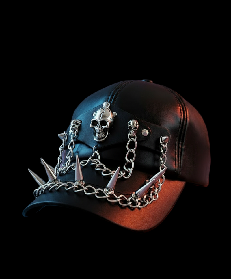 Unisex: Rockstar Spiked Leather Hat| Black