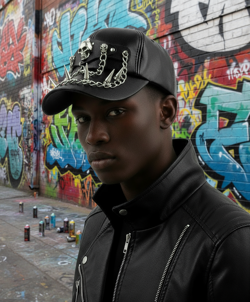 Unisex: Rockstar Spiked Leather Hat| Black