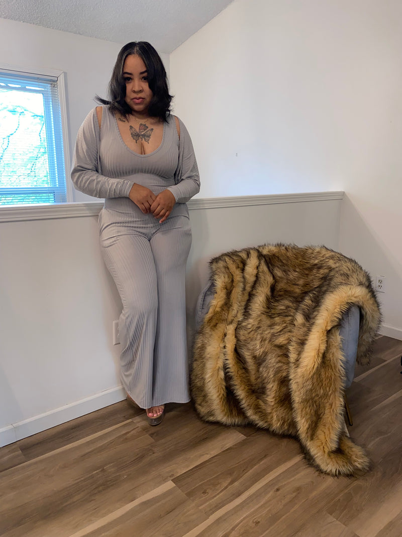 2PC Jumpsuit Shawl Set| Grey