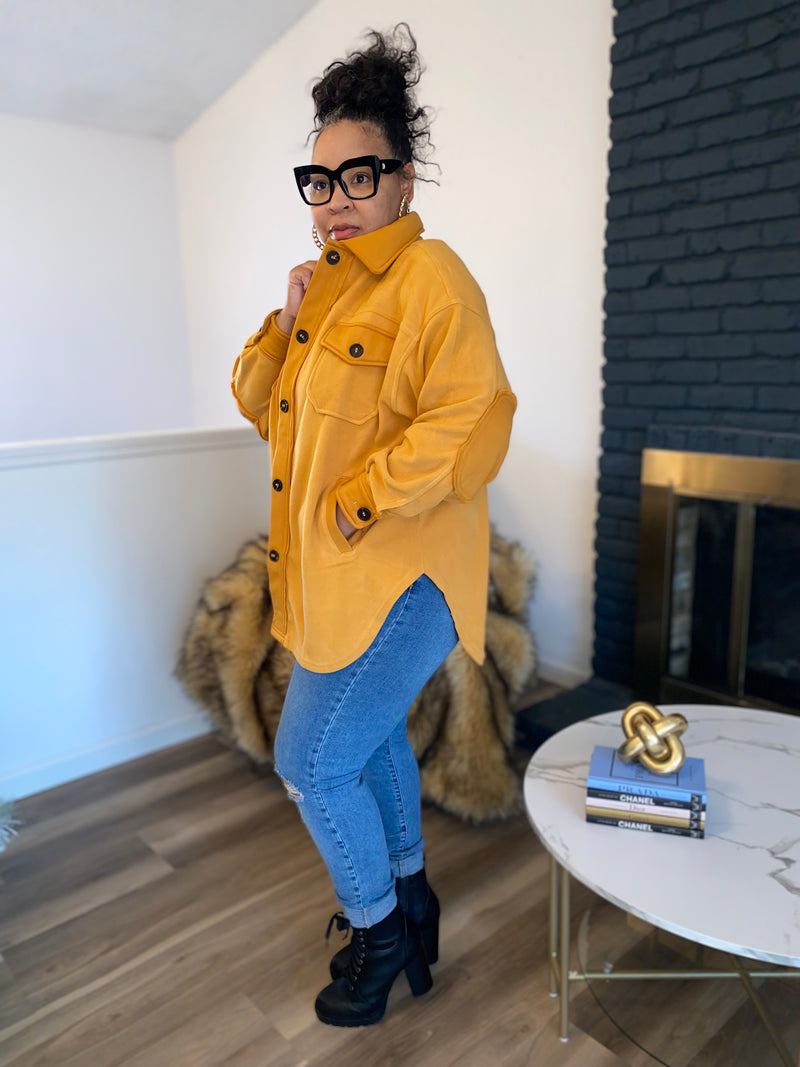 Oversized Fleece Shacket| Golden Mustard