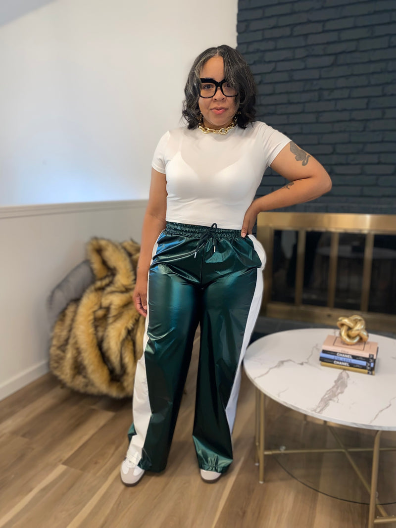 Side Stripe Windbreaker Pants| DK Green