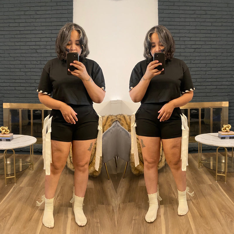 Bow Tie Wrap Short Set| Black *$28 until 9/2 all sales are final*
