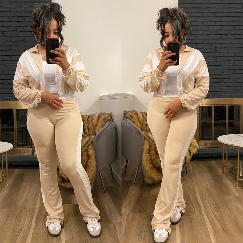 2PC Vintage Stripe Jacket Pants Set| Khaki *$28 until 9/2 all sales are final*