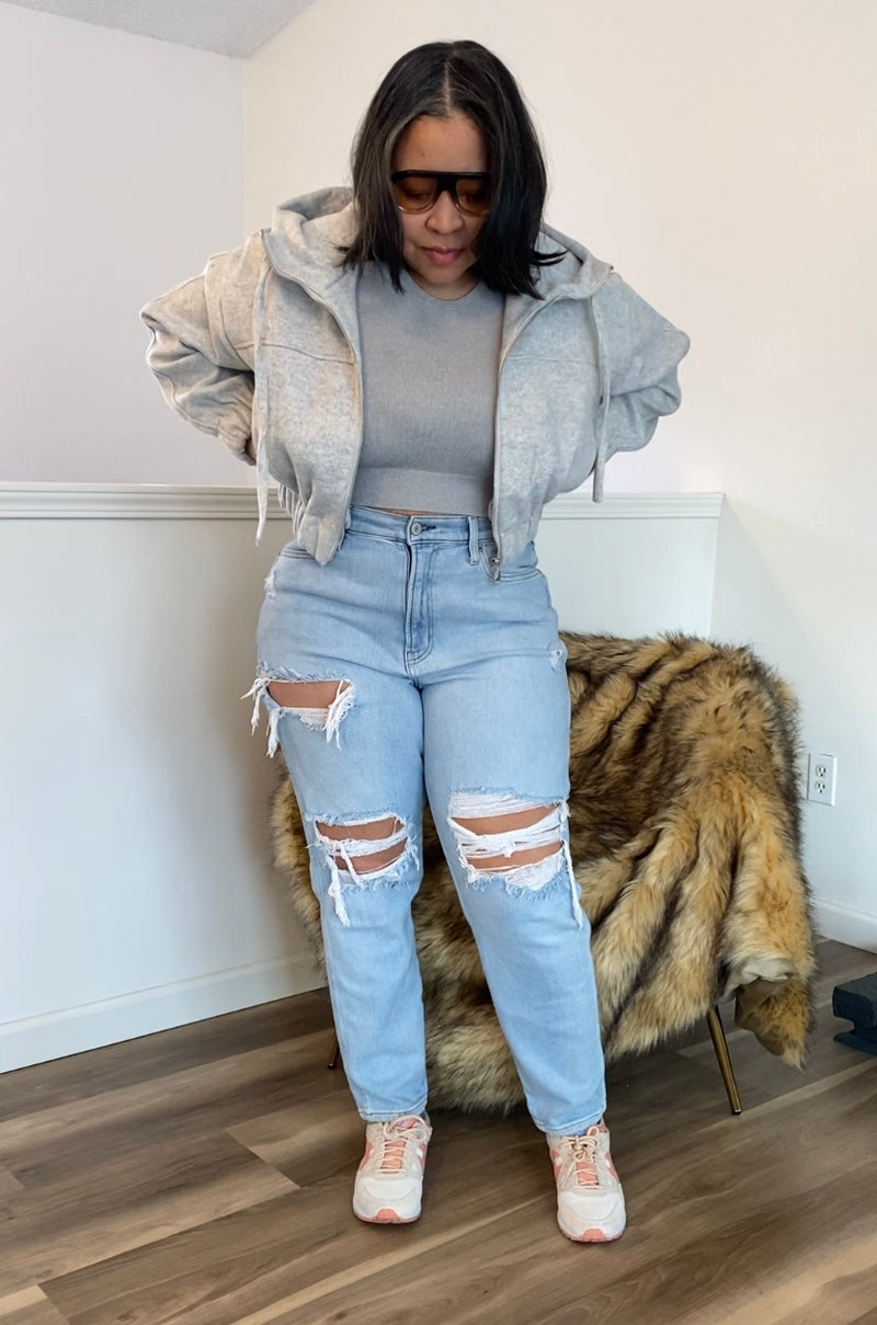 Wool Cropped Hoodie Jacket| Grey