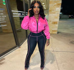 Zip Me Up High Waist Flare Pants Set| Rose
