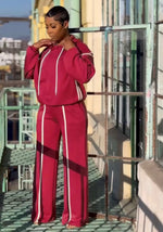 Pin Stripe Hooded Pants Set| Maroon