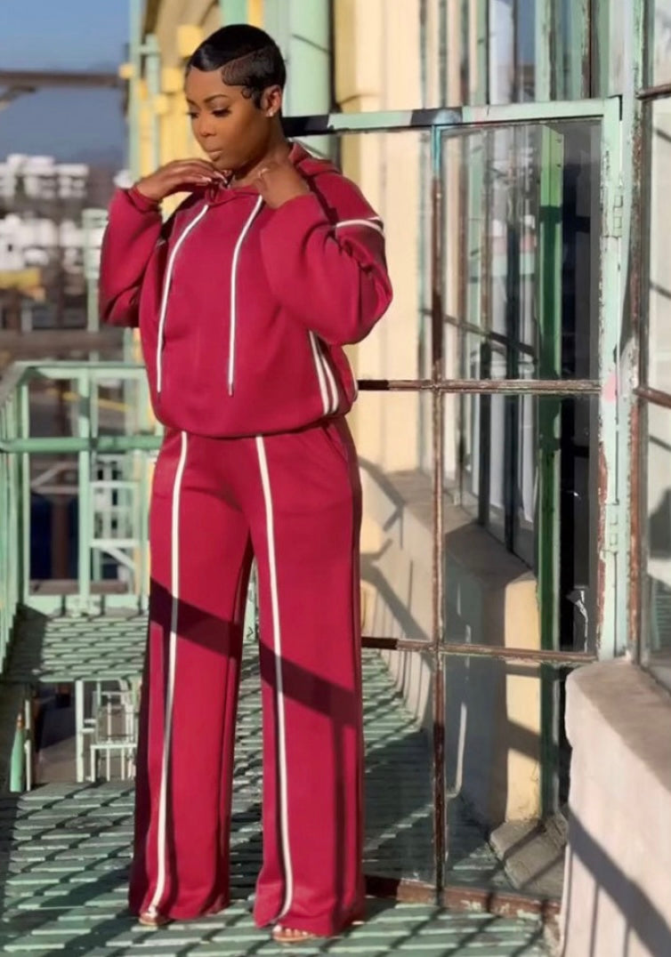 Pin Stripe Hooded Pants Set| Maroon