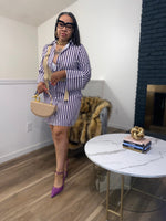 Stripe Collar Dress Mini| Purple
