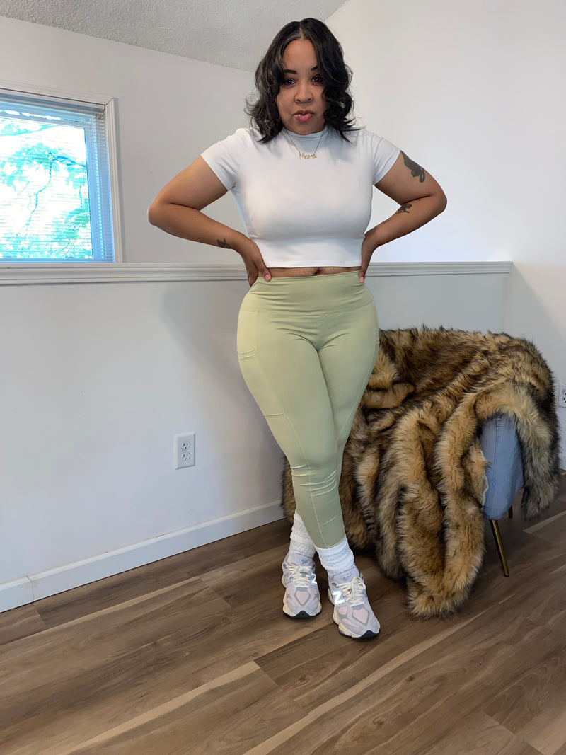 Waistband Pocket Leggings| Lt Sage