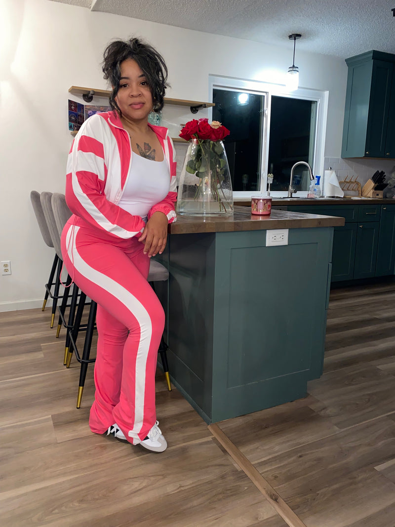 2PC Vintage Stripe Jacket Pants Set| Pink *$28 until 9/2 all sales are final*
