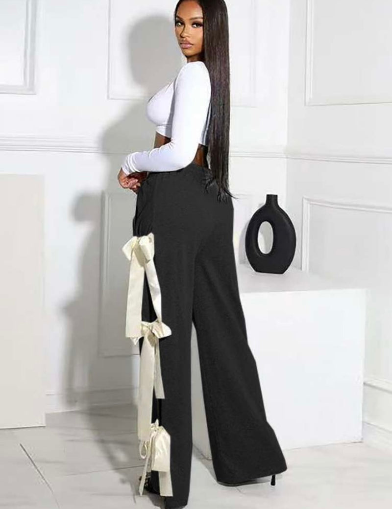 Bow Tie Wide Leg Pants| Black