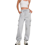 Fleece Cargo Wide-leg Sweatpants| Grey