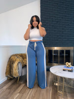 Two Tone Retro Wide Leg Joggers| Blue & Cream