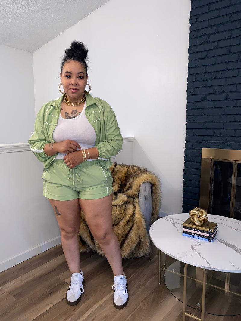 2PC Windbreaker Jacket Short Set| LT Green *$28 until 9/2 all sales are final*