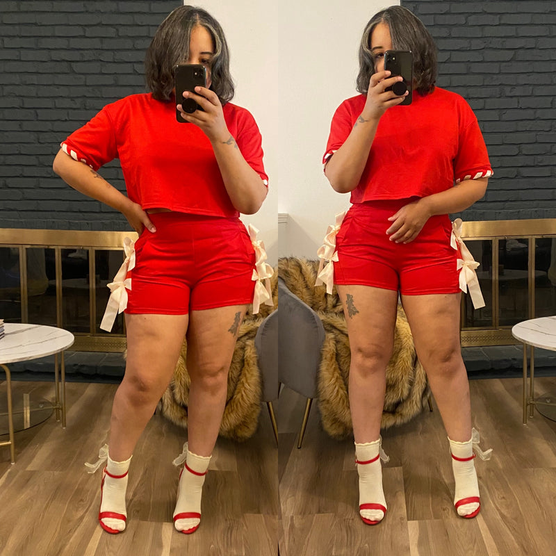 Bow Tie Wrap Short Set| Red *$28 until 9/2 all sales are final*