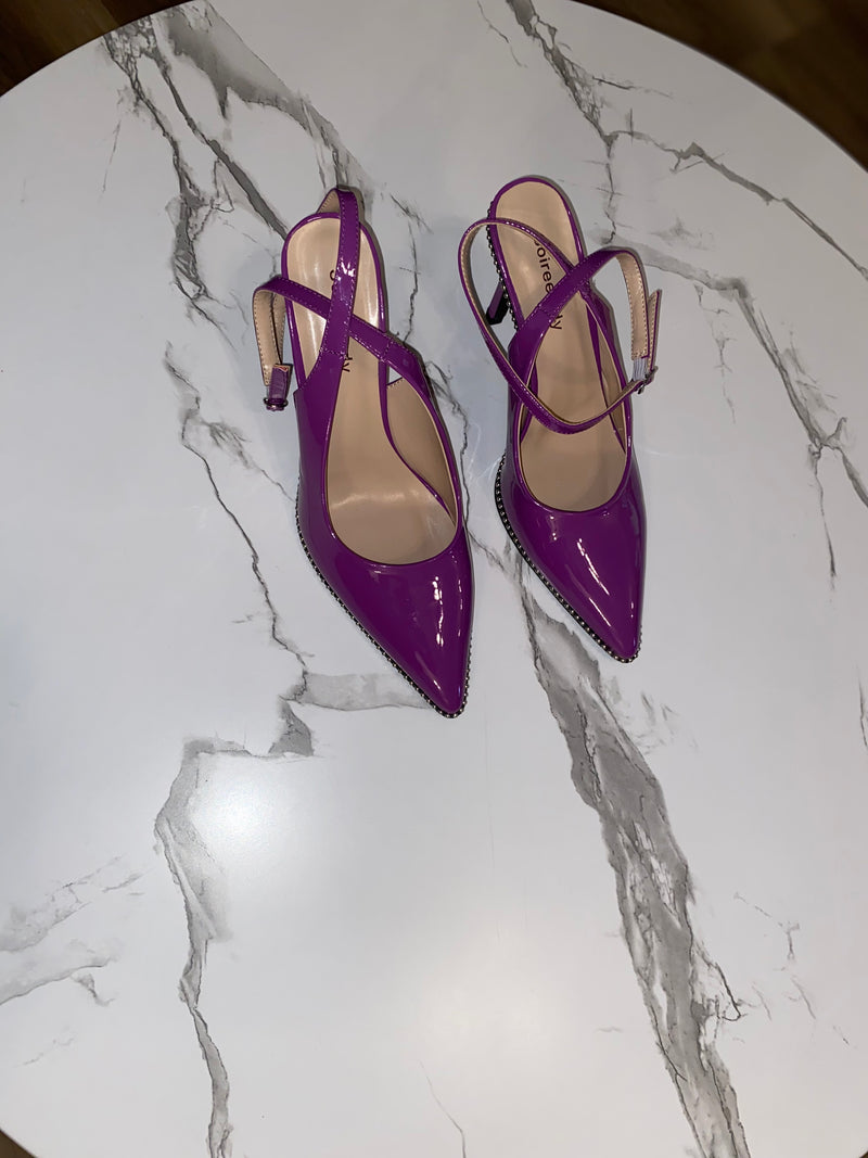 Beaded Pointed Slingback Heel| Purple