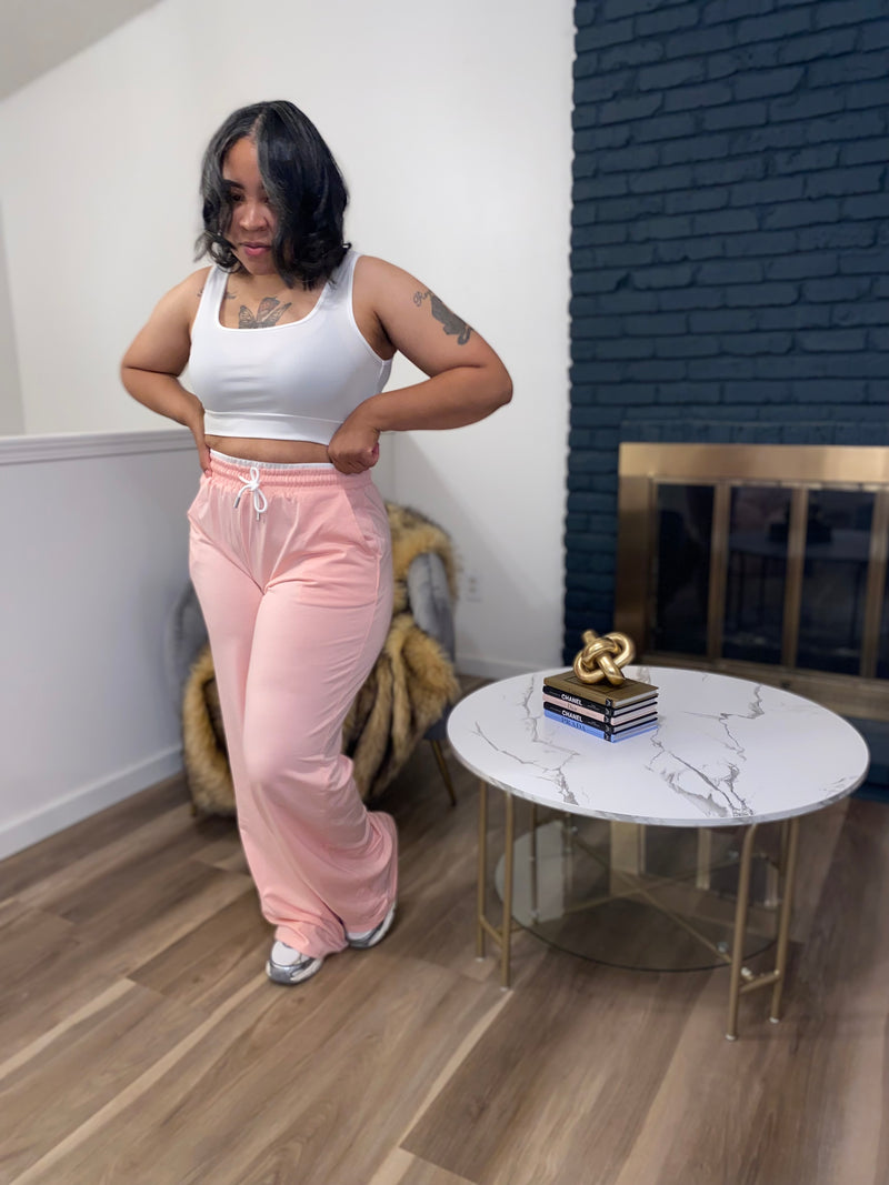 U-Neck Cropped Tank Wide Leg Pant Set| Pink *$28 until 9/2 all sales are final*