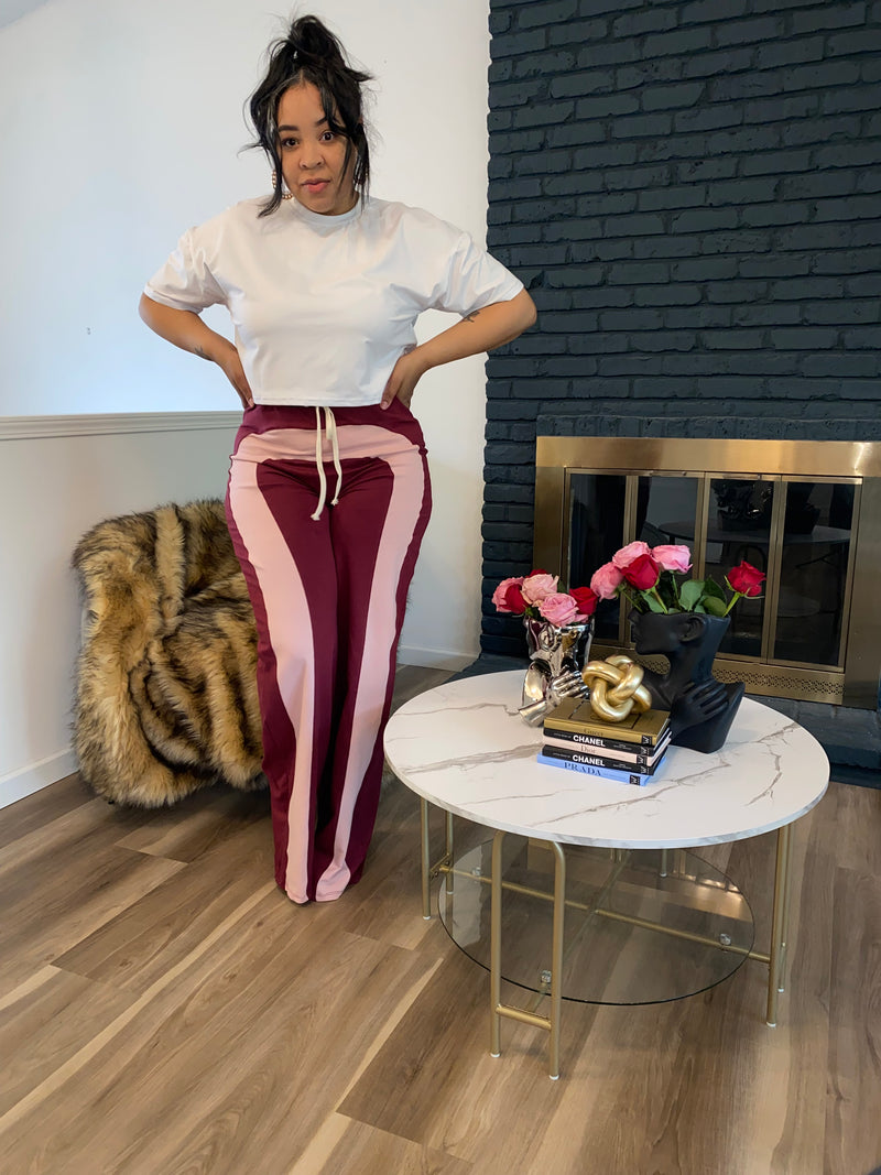 Colorblock Joggers| Pink & Burgundy