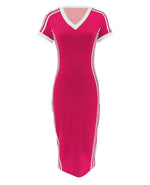 V-Neck Stripe Dress| Pink