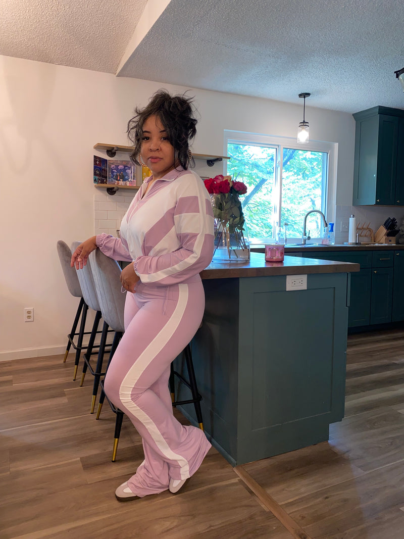 2PC Vintage Stripe Jacket Pants Set| Purple *$28 until 9/2 all sales are final*