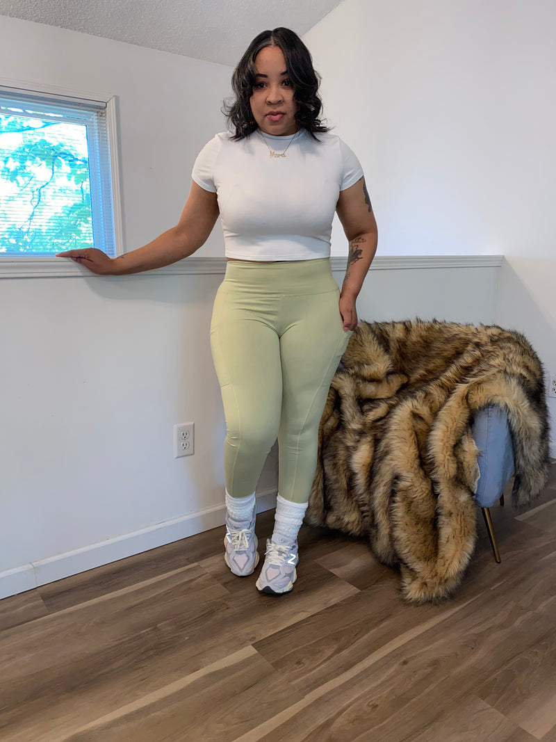 Waistband Pocket Leggings| Lt Sage
