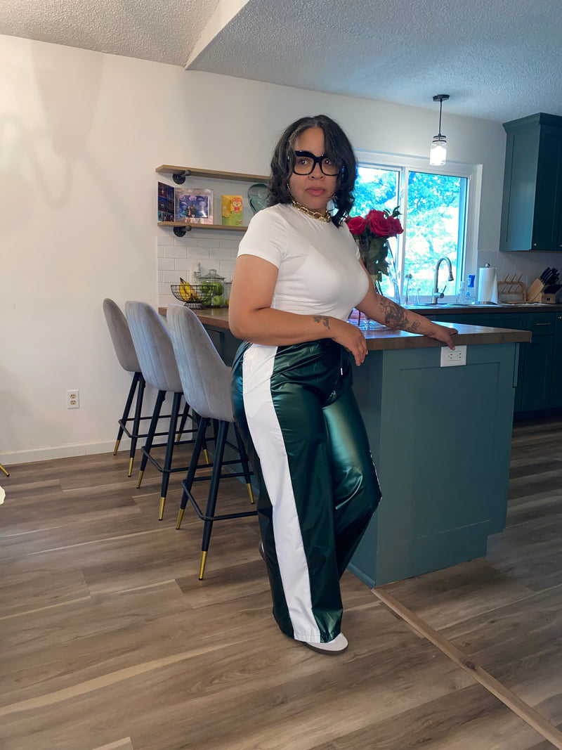 Side Stripe Windbreaker Pants| DK Green