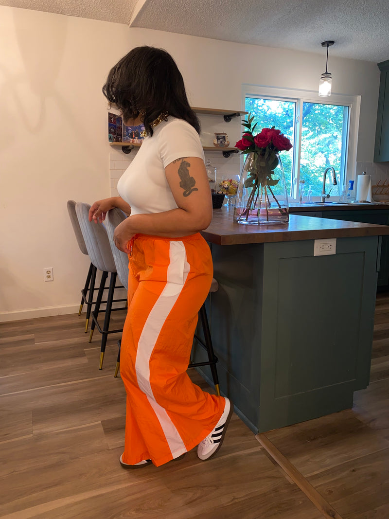 Side Stripe Windbreaker Pants|Orange