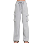 Fleece Cargo Wide-leg Sweatpants| Grey