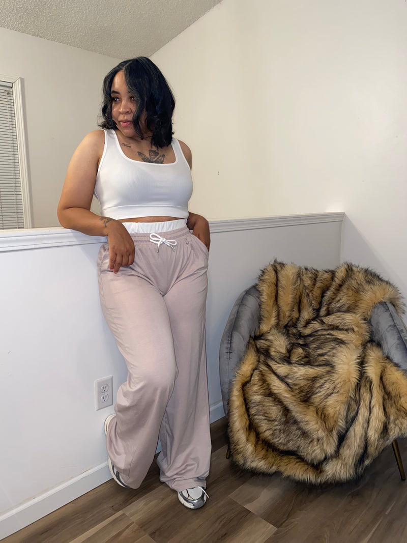 U-Neck Cropped Tank Wide Leg Pant Set| Khaki *$28 until 9/2 all sales are final*