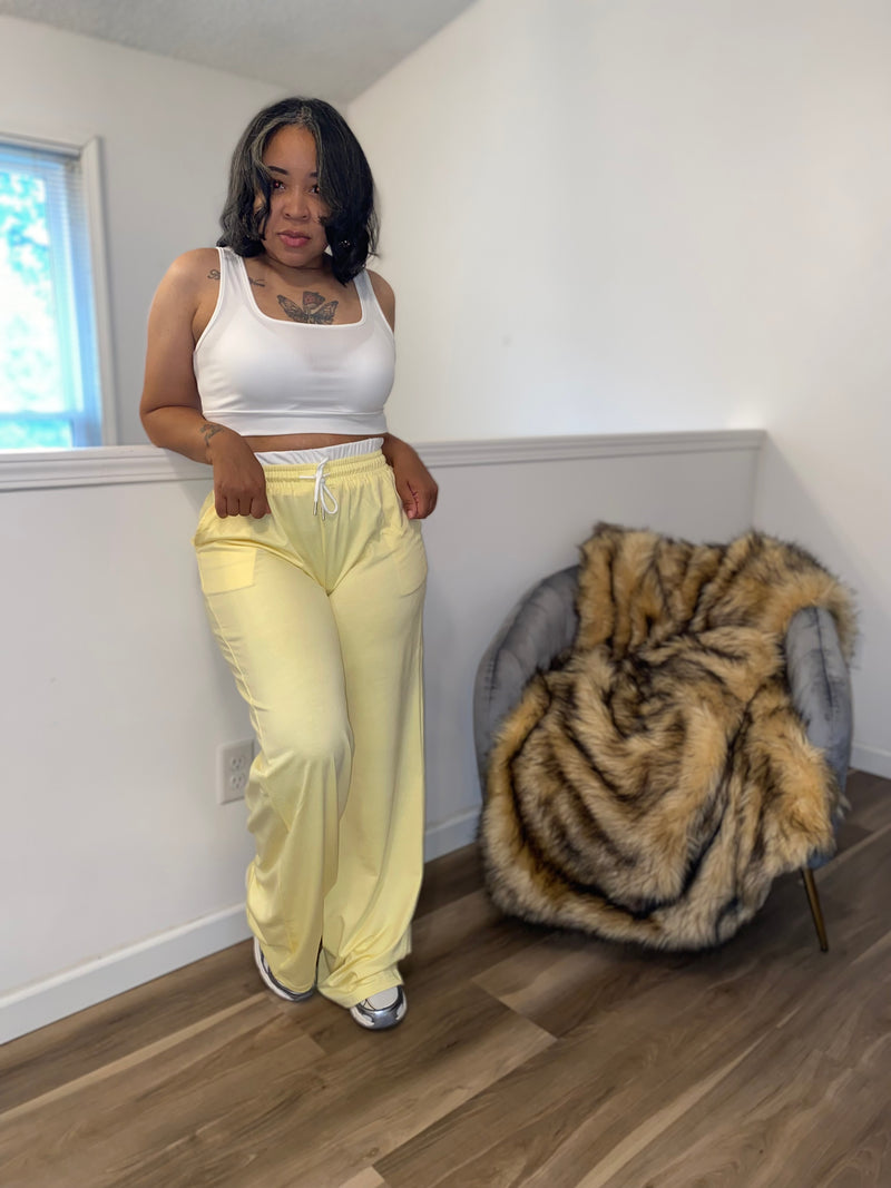 U-Neck Cropped Tank Wide Leg Pant Set| Yellow *$28 until 9/2 all sales are final*