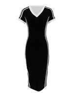 V-Neck Stripe Dress| Black