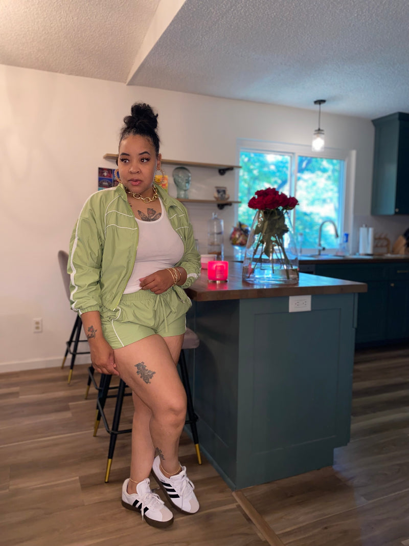 2PC Windbreaker Jacket Short Set| LT Green *$28 until 9/2 all sales are final*